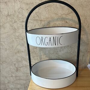 Rae Dunn Two-Tiered White Metal Stand